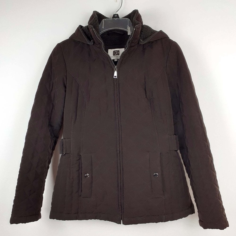 Laundry By Design quilted hooded winter coat. Chocolate brown